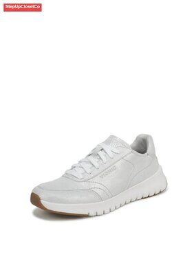 Metallic Leather Lace-Up Walking Sneakers Cushioned Comfort